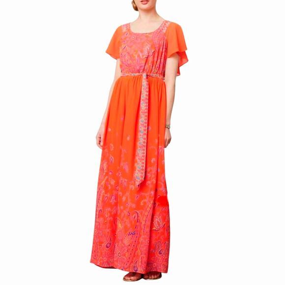 Anthropologie Maeve blush paisley  pinafore maxi dress size 2 - Picture 1 of 7